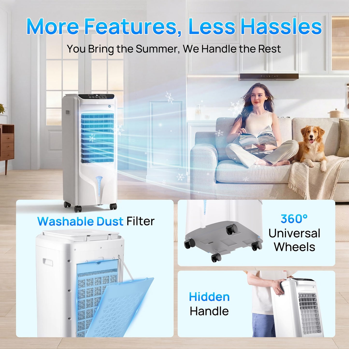 Swamp Cooler, 1800 CFM Windowless Portable Air Conditioner with 4.2 Gal Water Tank,120° Swing, 12H Timer, 3 Speeds, 3 Modes, 3-IN-1 AC Unit, Evaporative Air Cooler for Room,Bedroom,Office,frost White