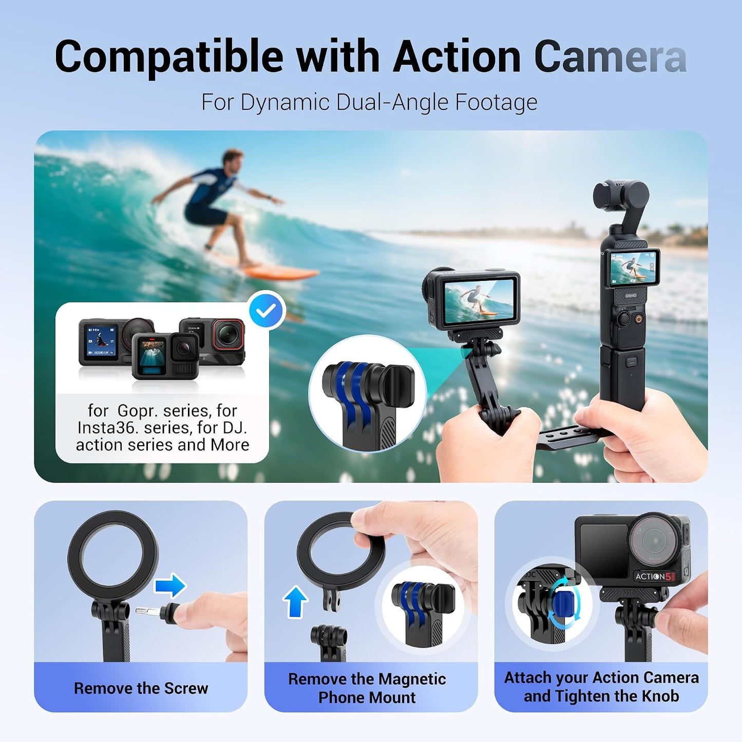 JJC 4 1/4" 20 Insta360 X5 X4 X3 4/3 Pocket Magnetic Phone Mount with Screw & Thread, Phone Holder for / Pocket / Xtra