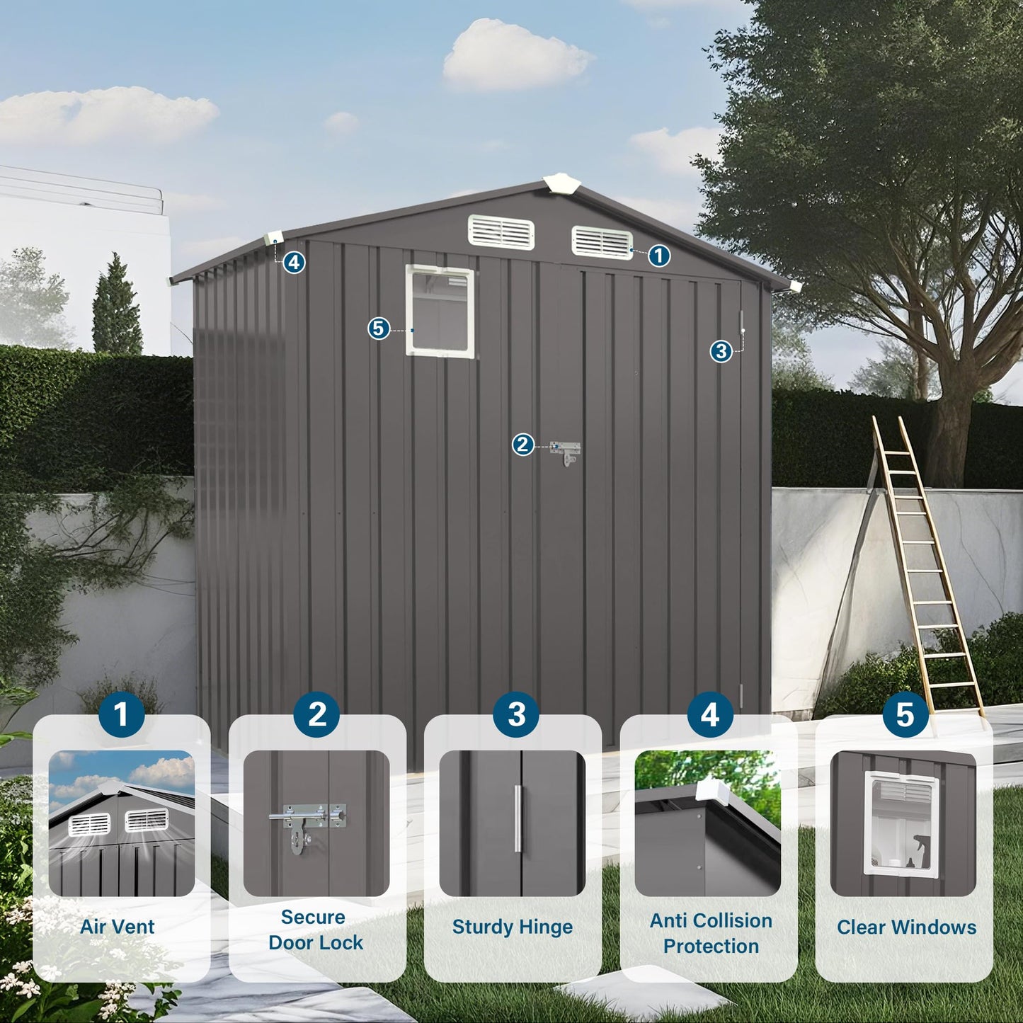 KEIKI 6x4 FT Outdoor Metal Storage Shed with Window and Lockable Door,Peaked Roof for Patio Backyard Garden