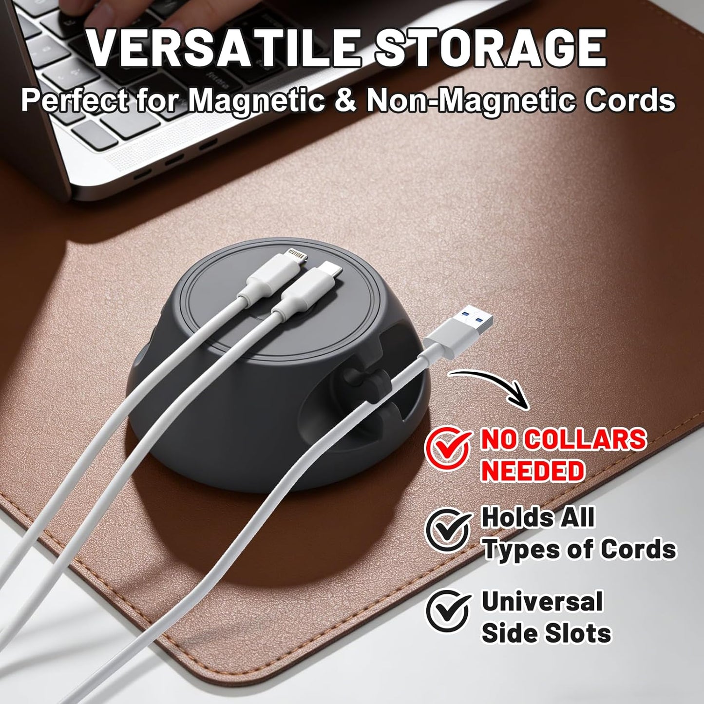[N52 SOOoEC Ultra-Strong Snap-On Magnetic Cord Holder, Weighted Desktop Cable Organizer, Premium Liquid Silicone, No