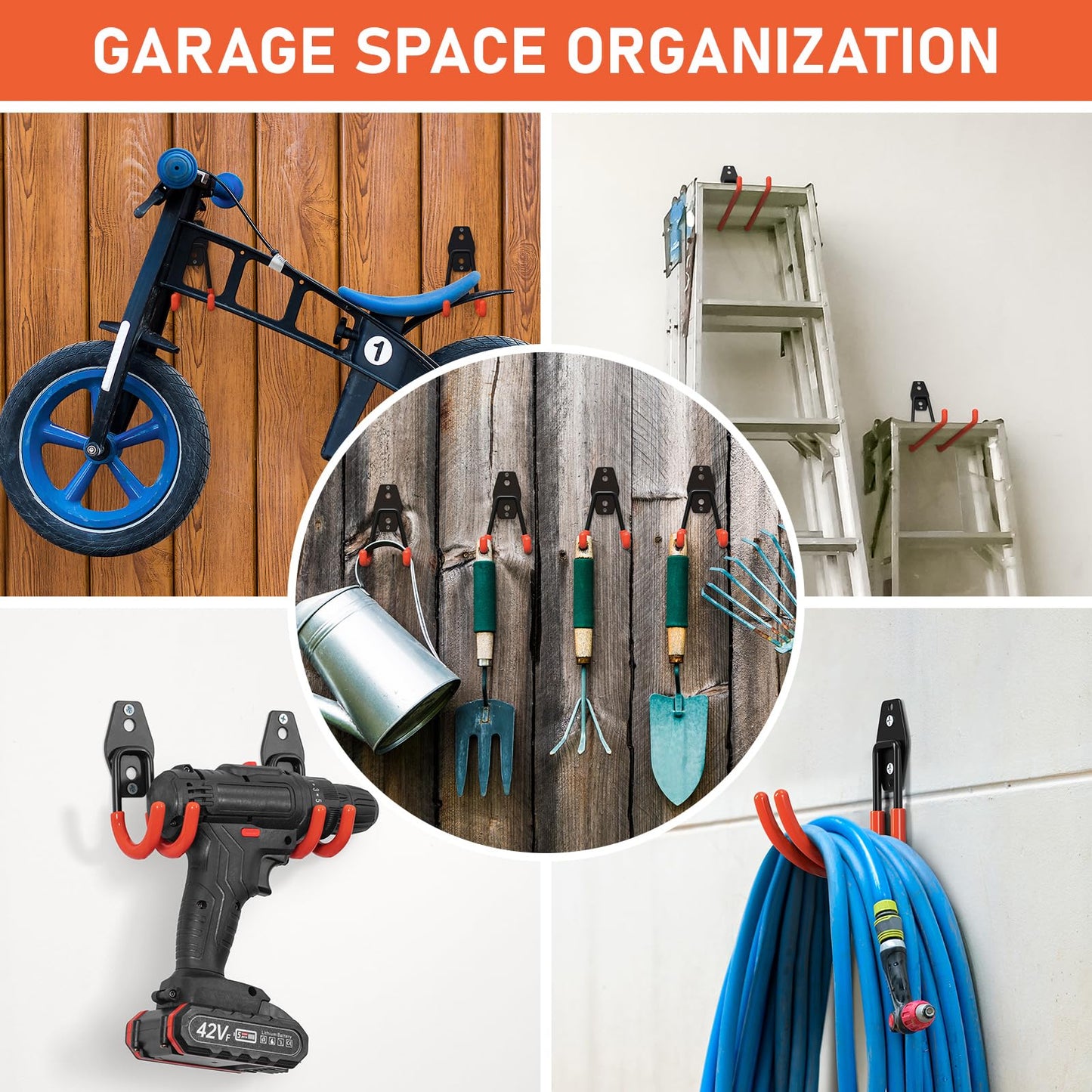 Cpais Garage Hooks with Anti-Slip Coating,Heavy Duty Wall Mount Storage Hooks for Hanging Bike,Hose,Ladder,Yard,Garden Tools (30 Pack Orange)