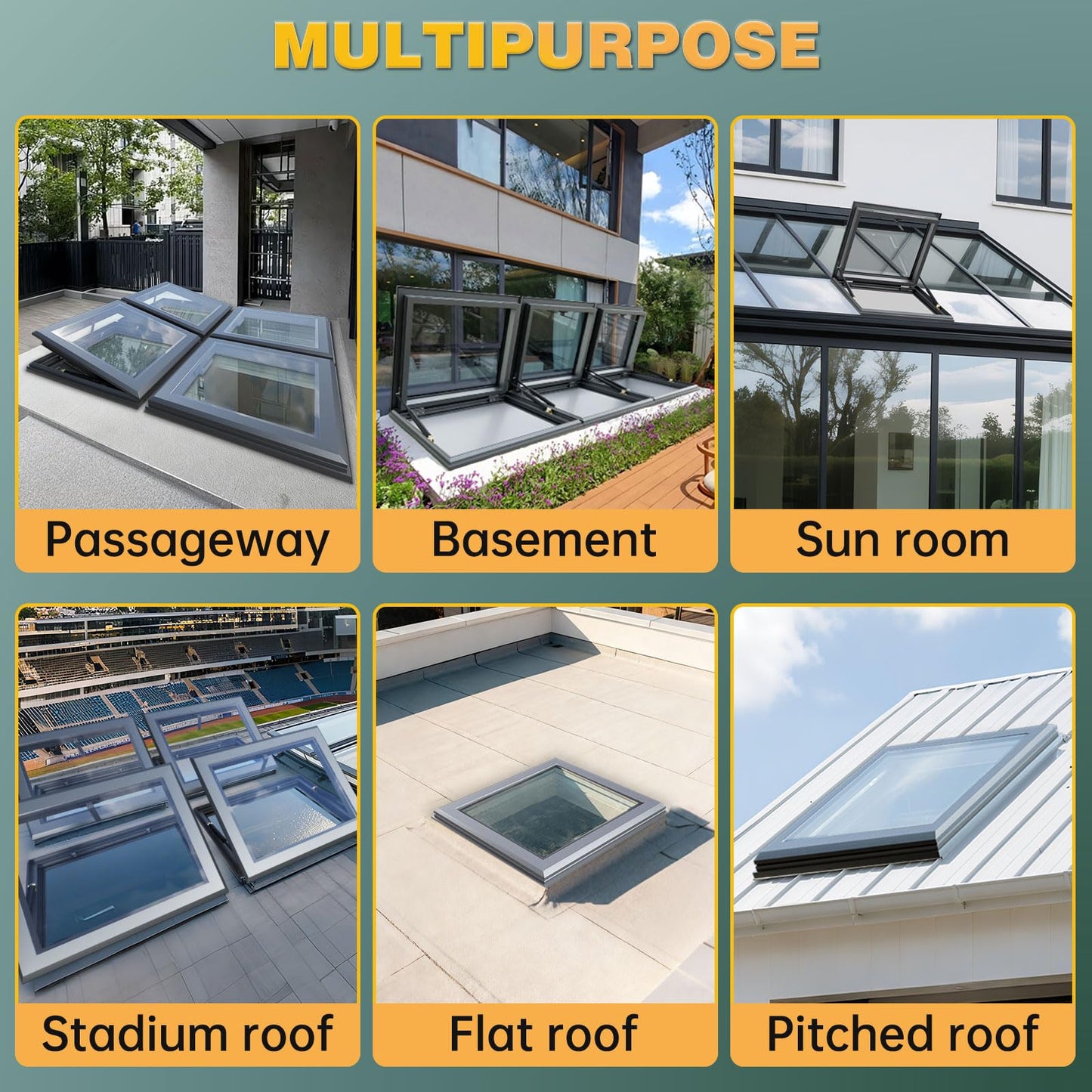 Viuseo Manual Skylight Window, Skylights for House Roof with Double Tempered Glass and Aluminum Alloy Frame, Roof Skylight for Home/Sun Room/Attic/Basement Daylighting