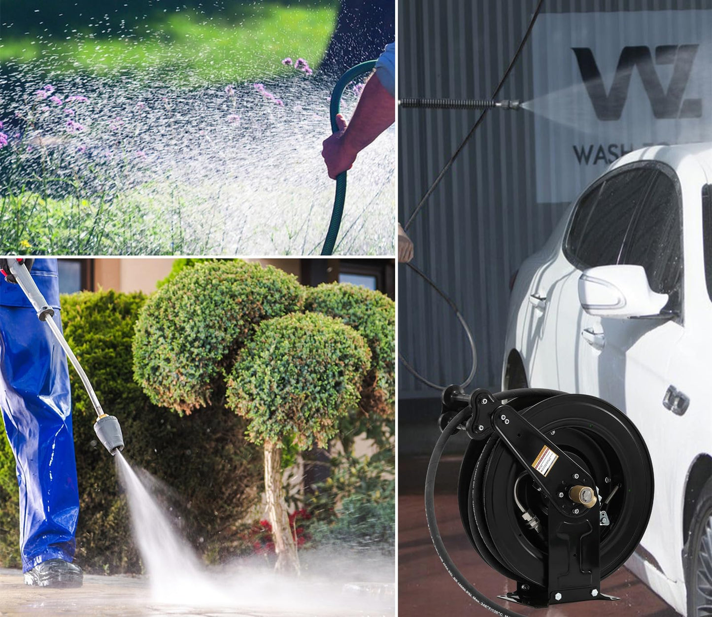 Retractable Hose Reel, Double Arm 3/8 in x 50 ft Heavy Duty Steel Professional Power Wash Hose Reel for Oil/Air/Water 4000 PSI with 5 ft Lead [Pressure cleaning hose not included ]