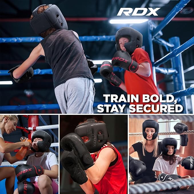 RDX Kids Boxing Headgear, MMA Training, Adjustable Padded Kara Muay Thai Juniors Head Gear, Kickboxing, Sparring, Martial Arts, Karate, Taekwondo Youth Girls Boys Helmet, Home Gym Workouts