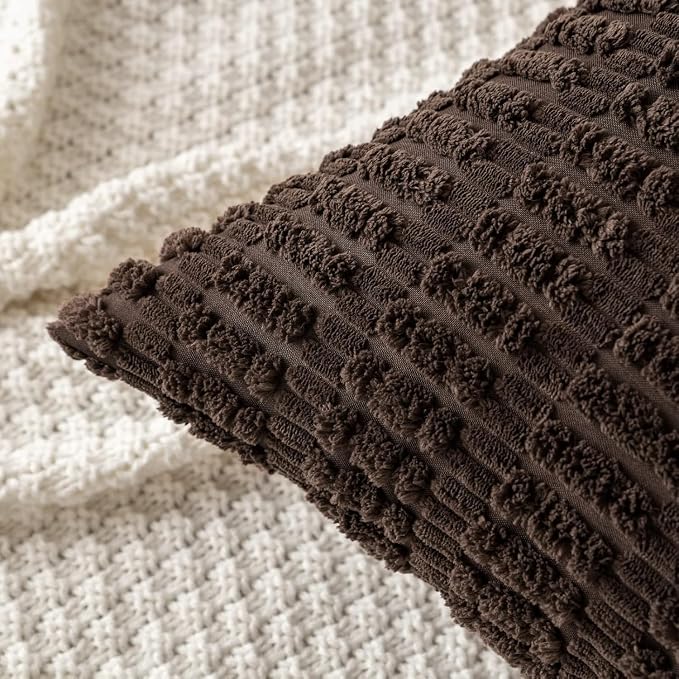 MIULEE Pack of 2 Corduroy Decorative Throw Pillow Covers 18x18 Inch Soft Boho Striped Pillow Covers Modern Farmhouse Home Decor for Sofa Living Room Couch Bed Dark Brown