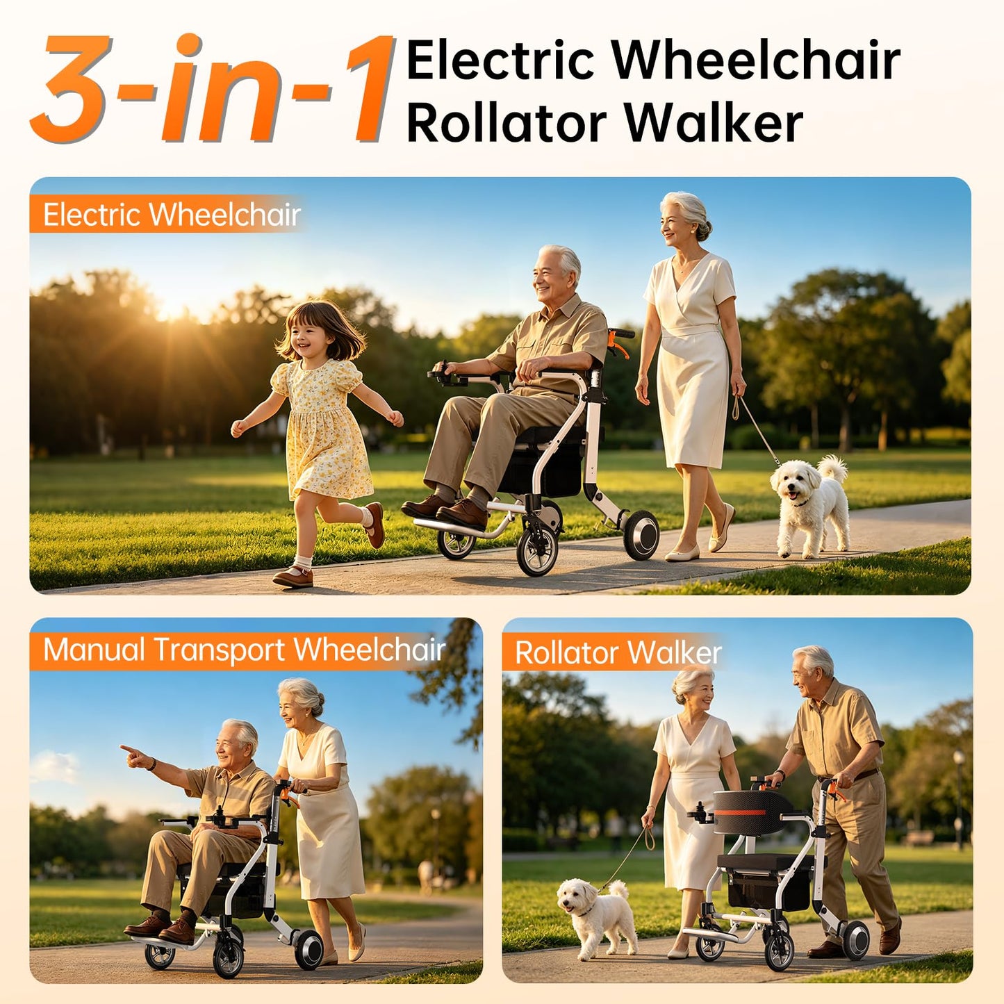 Tovyxxia 3-in-1 Electric Wheelchair & Rollator Walker Combo for Adults Seniors, 500W Powerful Motor, Lightweight Foldable Power Chair, 20-Mile Long Range, Airline Approved Motorized Wheelchair, White