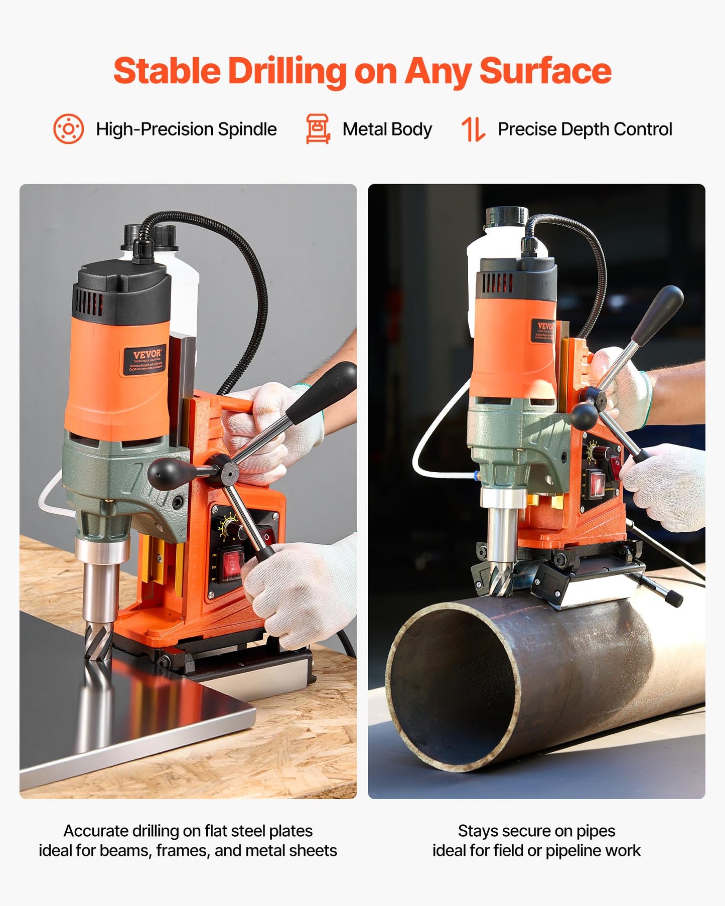 VEVOR Magnetic Drill Press, 1400 W, 2 inch Boring Diameter, 0-750 RPM Speed, Reversible Direction, Mag Drill Press with 6 Core Bits, Electric Drilling Machine for Industrial and Home Improvement