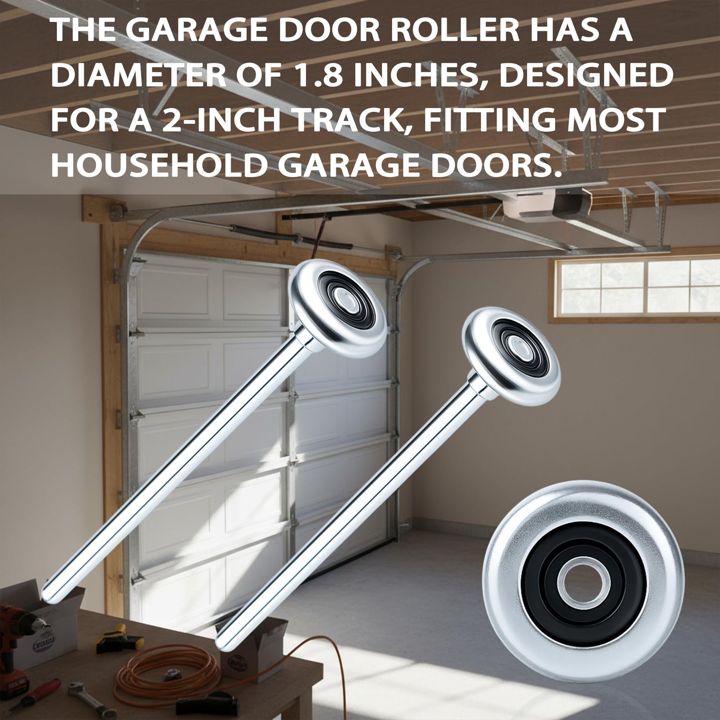 Mindoub 20-Pack 9" Long Stem Steel Garage Door Rollers Bulk - Commercial Grade Heavy Duty Replacement for 2" Track - Quiet 10-Ball Precision Bearings, Anti-Shake & High Load Capacity