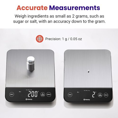 Etekcity Digital Kitchen Scale - Precise Grams & Oz Measurements | USB Rechargeable, Waterproof, 22lb Capacity, Silver
