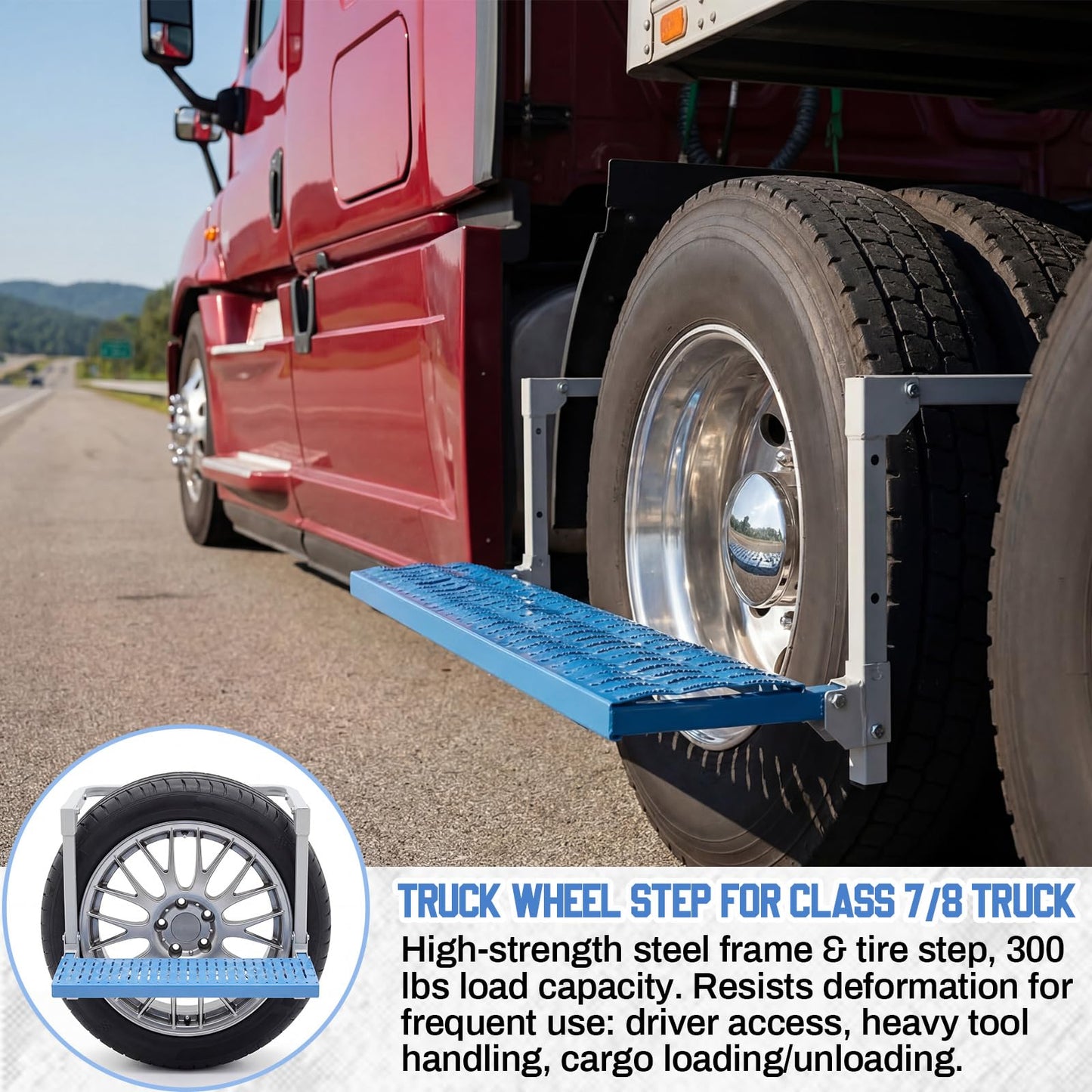 Outus Truck Tire Step Heavy Duty 350 Lbs – Foldable Wheel Step for Semi Truck Class 7-8 Adjustable Non-Slip Tire Platform for Cleaning Windshield, Engine Access Fits 22.5-24.5 Wheels