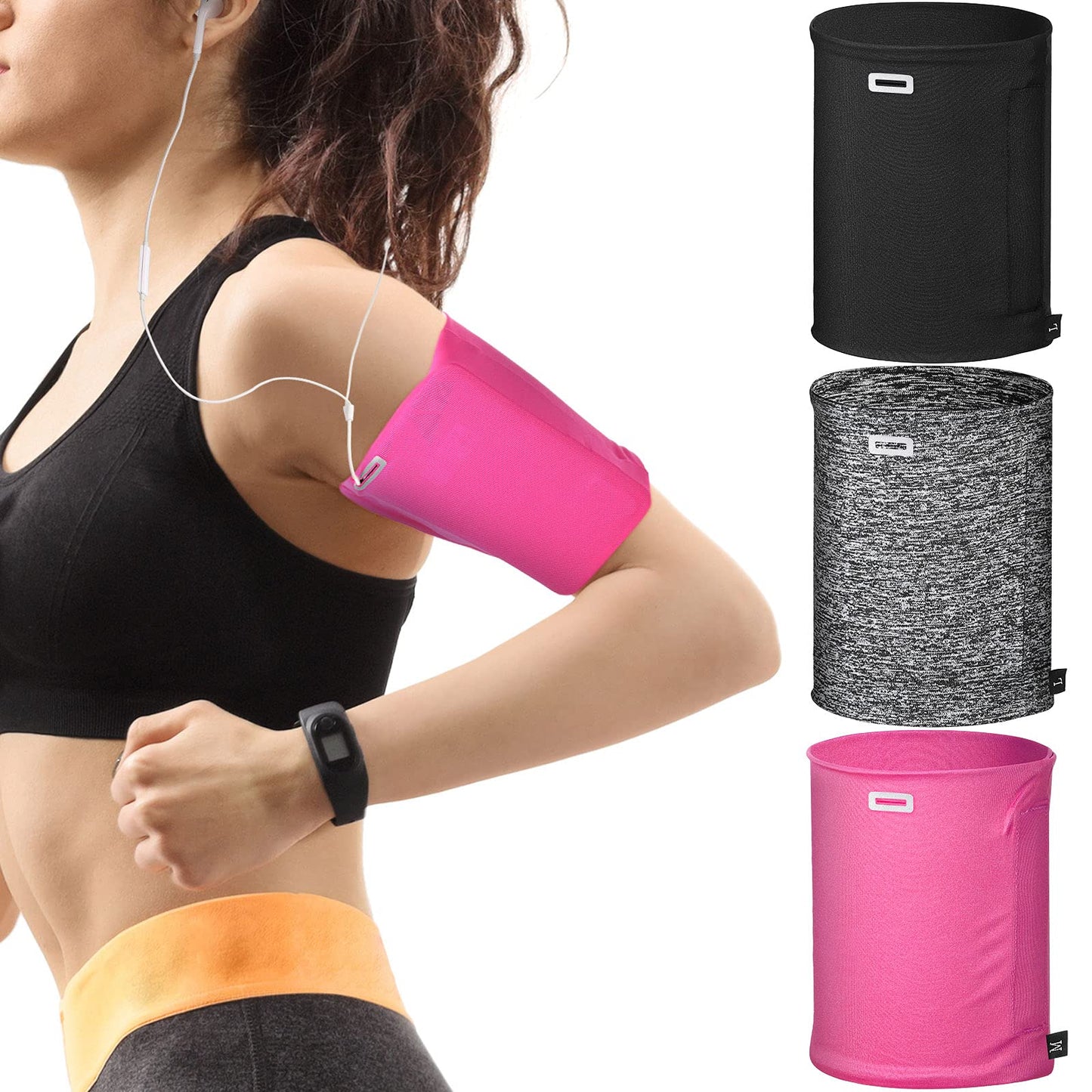 Outus 3 Pack Running Armband Phone Holder, Breathable Elastic Arm Bands for Cell Phone, 8.3-11 Inch Adjustable Arm Sleeve with Zipper & Headphone Hole for Sports, Hiking, Biking, Gym Fitness