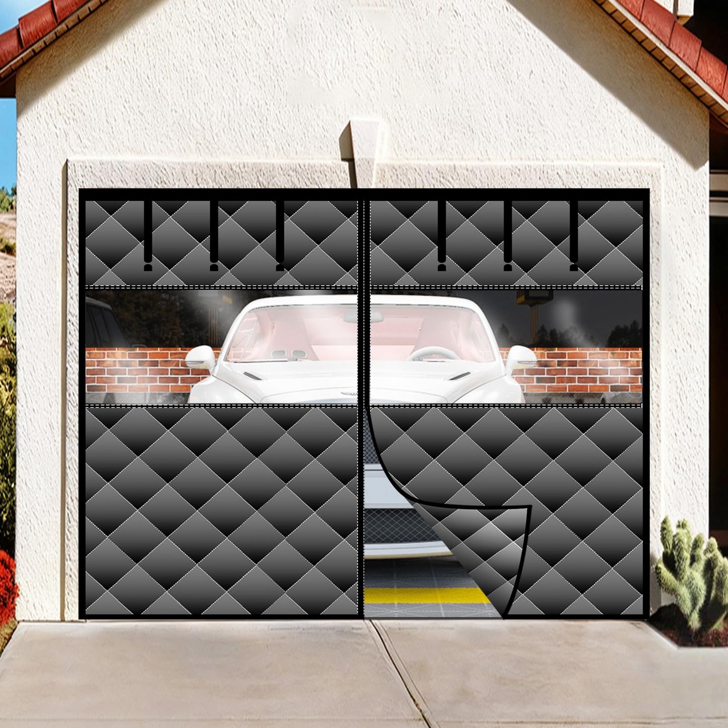 Magnetic Thermal Insulated Door Curtain with Detachable Visible Windows, Thicken Polyester Fiberfill & Durable Oxford Fabric, Hands Free Windproof Door Screen, Fit Doors Size Up to 9 x 7 FT, Black