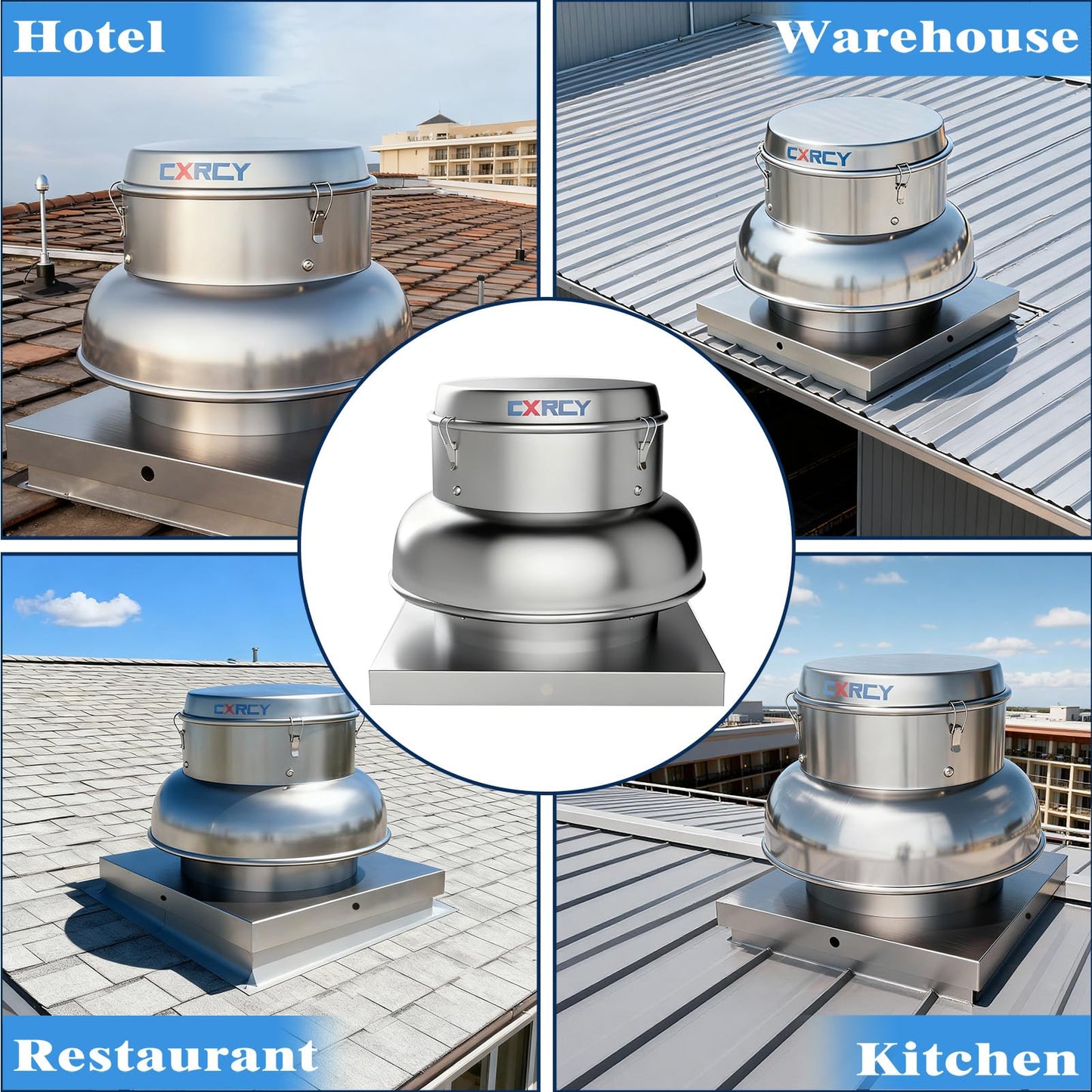CXRCY 1400 CFM Upblast Roof Exhaust Fan, Direct Drive High-Speed, 19.69 * 19.88 Inch Roof Fan, All-Copper Motor & Aluminum Alloy, for Warehouse, Factory, Restaurant Kitchen
