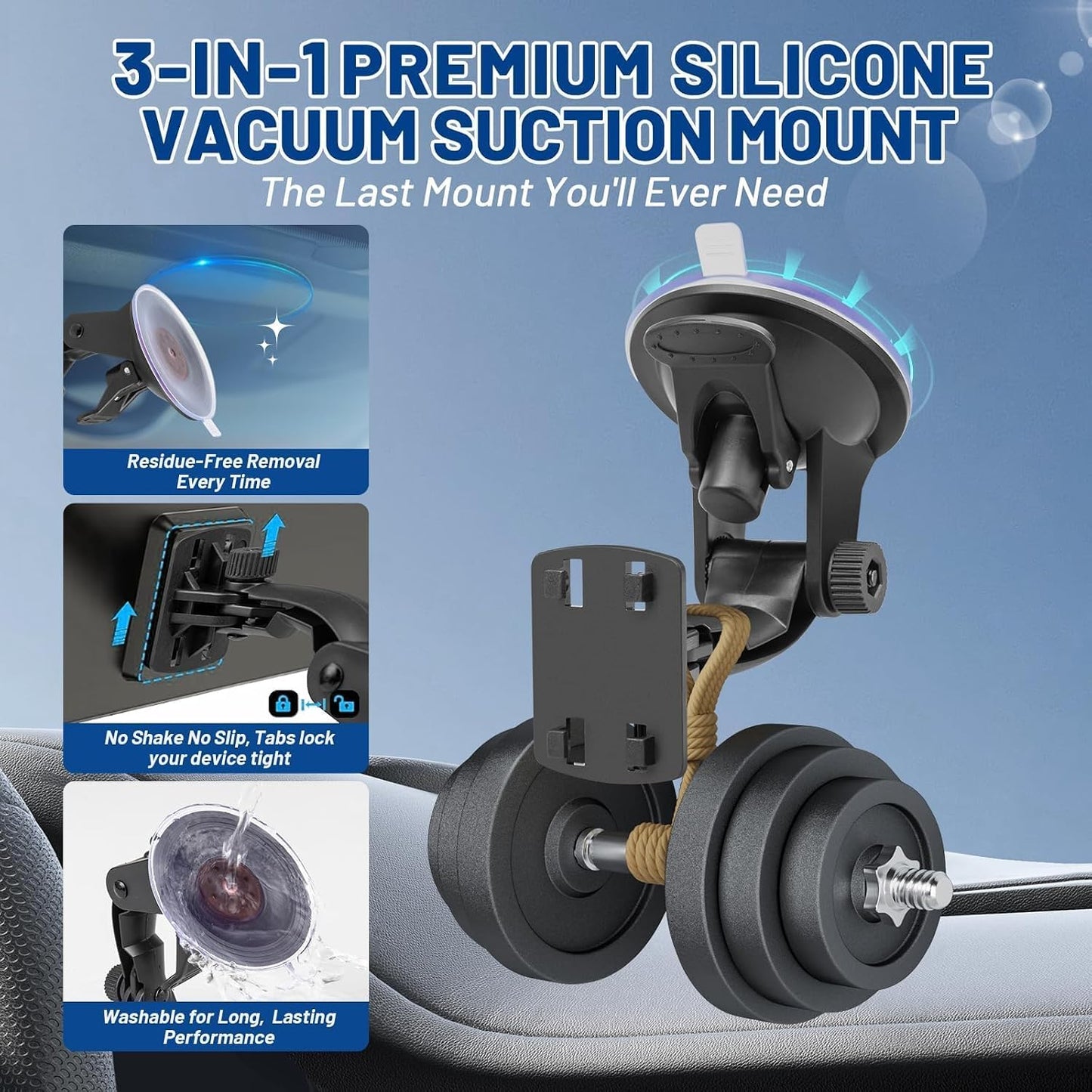 EWAY 4-Hole 4.3"/5" Direct Fit Suction Cup Mount for Backup Camera Monitor, Knob-Lock Adjustable Dashboard Windshield