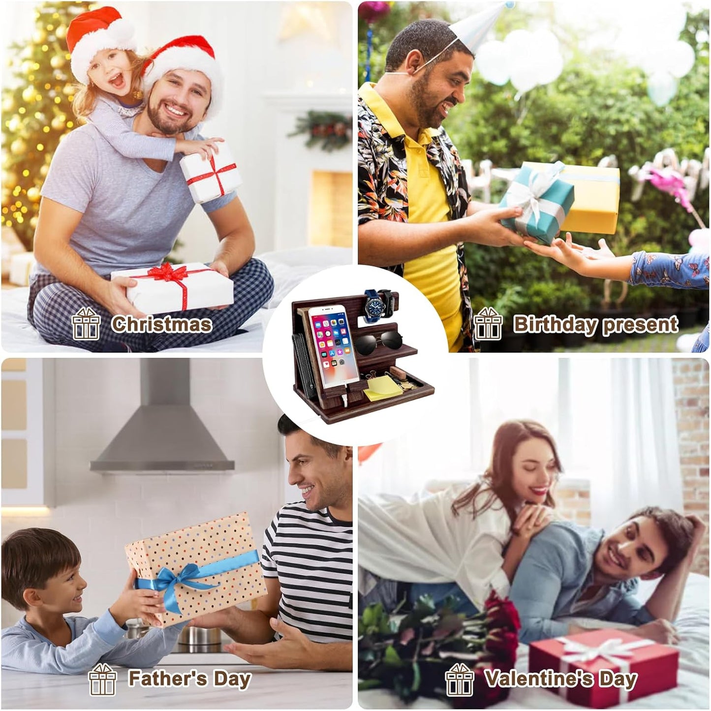 1STKER Gifts for Men Christmas, Wood Phone Docking Station, Mens Gifts for Birthday or Gifts for Dad Fathers Day, Desk