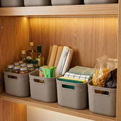 BINO Plastic Storage Bins - 5.5 Liter, 3 Pack in Taupe | Stylish Organization for Home & Pantry
