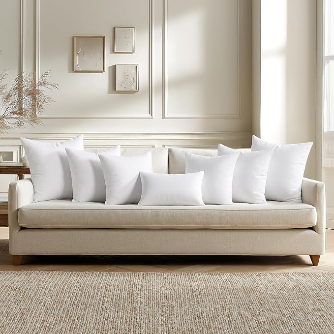 MIULEE Throw Pillows Inserts, Pack of 2 12x12 Inch 100% Virgin Fiber Filling Bed Couch Pillows