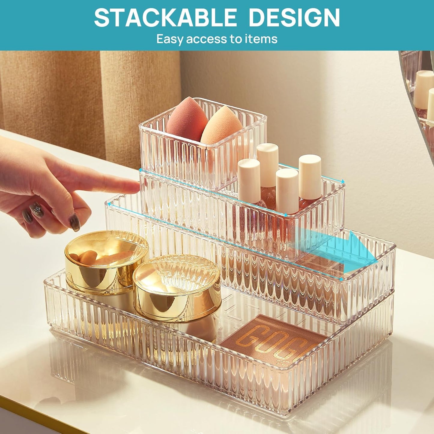 Vtopmart 7-Piece Clear Drawer Organizer Set - Stackable Acrylic Storage Bins for Makeup, Office Supplies & Kitchen Utensils