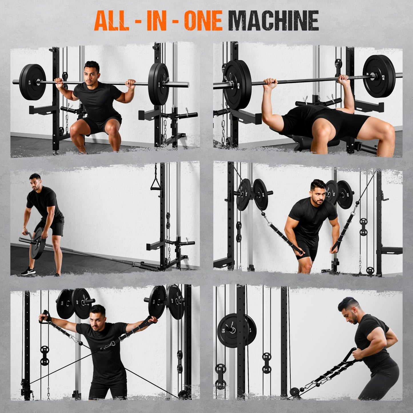 GOIMU WM3-V4 Folding Squat Rack, Wall Mounted Power Rack with Dual Independent Pulley System, Functional Trainer with 5 Adjustable Function Modes for Space Saving (WM3 Folding Cage Black)