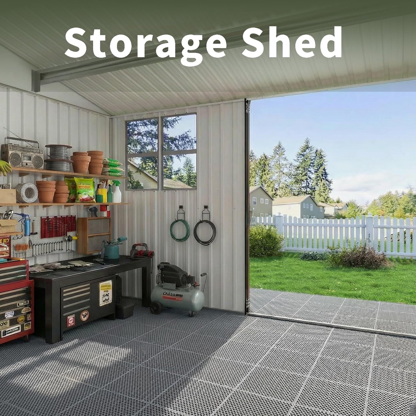 Fast-Drying Outdoor Decking for Garden, Kennel, Storage Shed, Basement, Garage, Patio, Bathroom, 10 PCS 12''x12''x0.59'' Heavy-Duty Interlocking Decking Tiles, Maximum Bearing Capacity up to 6613 LBs