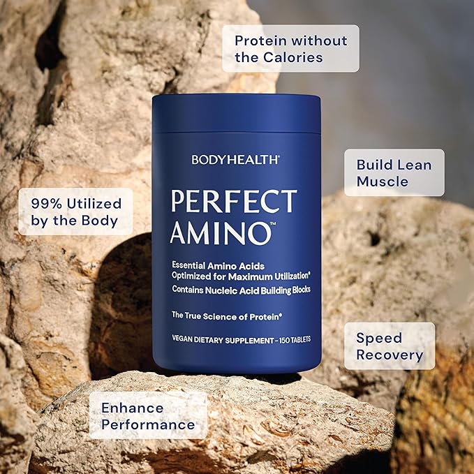 BodyHealth PerfectAmino Tablets, (3-Pack) Essential Amino Acid with BCAAs + Lysine, Phenylalanine, Threonine, Methionine, Tryptophan, Supplement for Muscle Mass Production, Recovery & Strength
