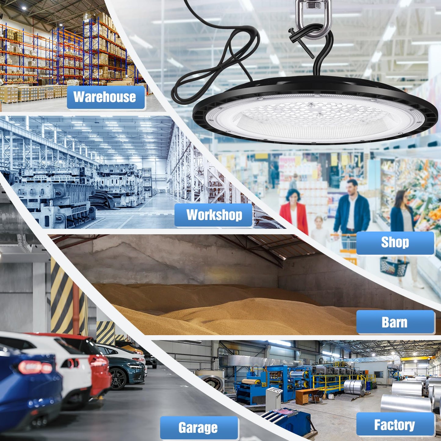 YANYCN 12 Pack 300W UFO Led High Bay Light Fixture,120VAC,5000K Daylight Commercial Shop Bay Lighting,45000LM,[1300W MH/HPS Equiv.] US Plug Area Lighting for Warehouse/Barn/Gym/Factory/Workshop
