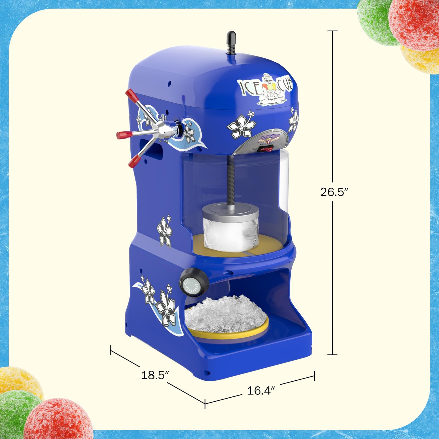 Great Northern Popcorn Company Premium Quality Ice Cub Shaved Ice Machine Commercial Ice Shaver, Blue, 1/3 hp, 6057 Ice Cub Shaver