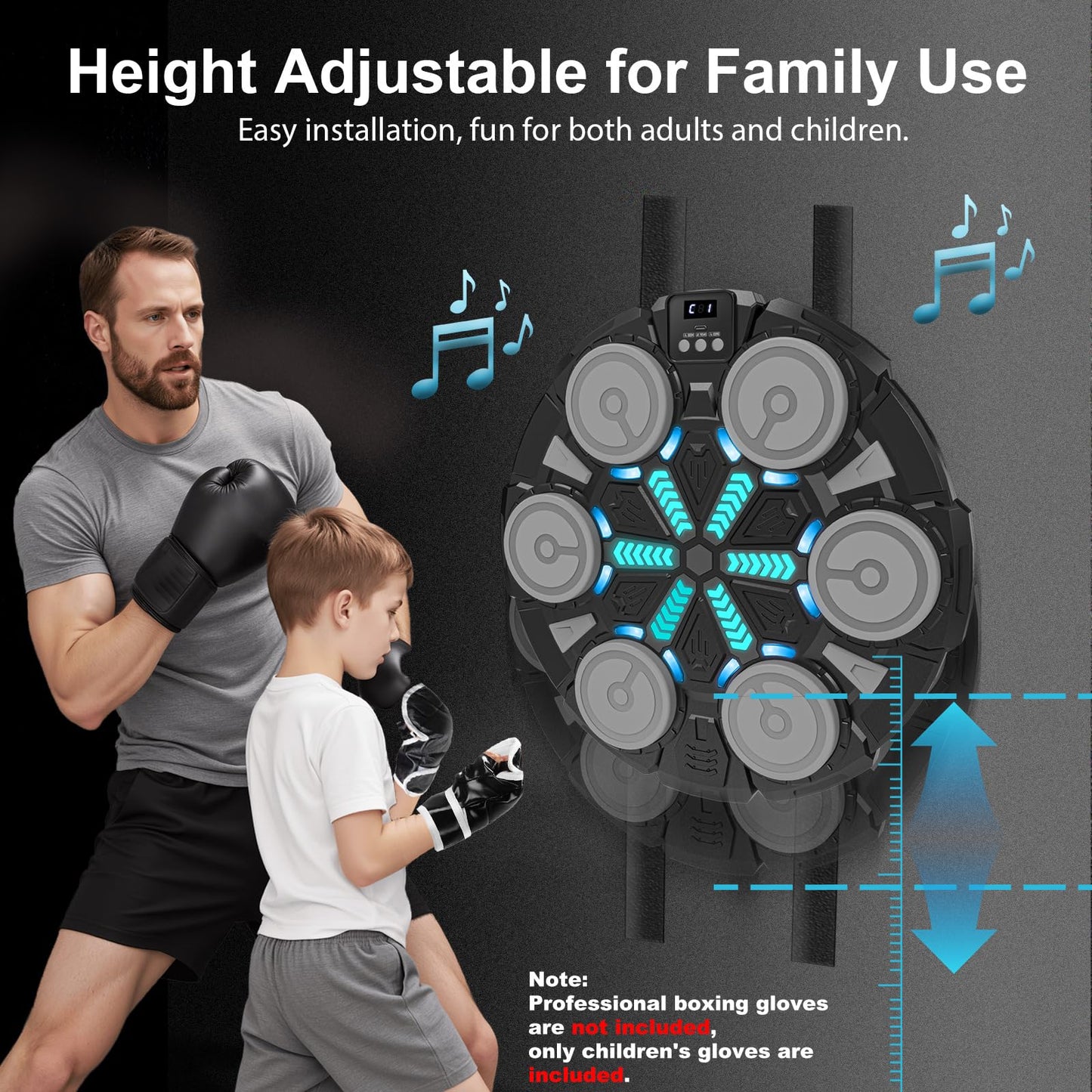 Music Punching Machine for Kids Adults,Bluetooth Wall Mounted Boxing Trainer with Gloves,Rhythm Lights,2 Player Battle Mode,Reaction Training Pad,Home Gym Sport Toys Gifts for Boys Girls Teens 3-12+