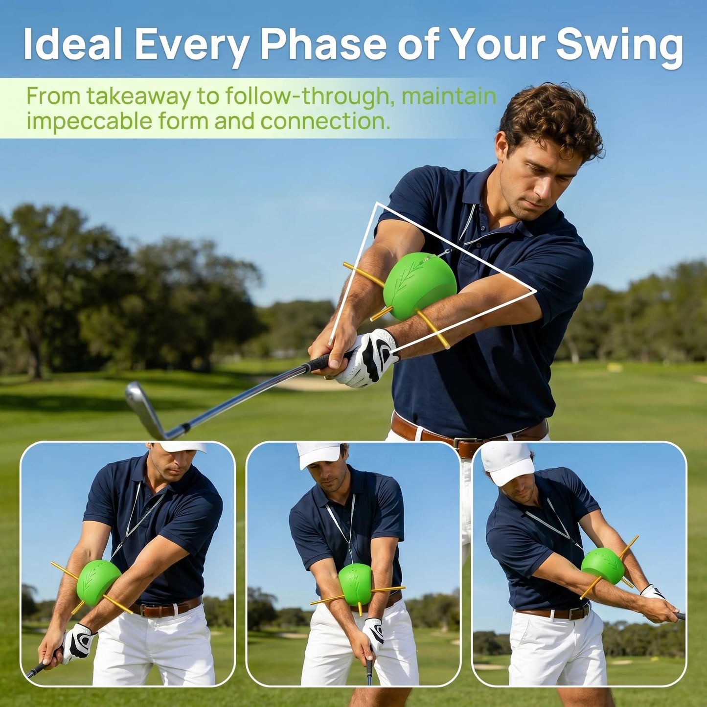 TabiLife Upgraded The Connector Golf Training Aid with 3 Alignment Rods, Golf Connector Ball for Visual Feedback Swing Posture Correction, Arm Connection Golf Swing Trainer