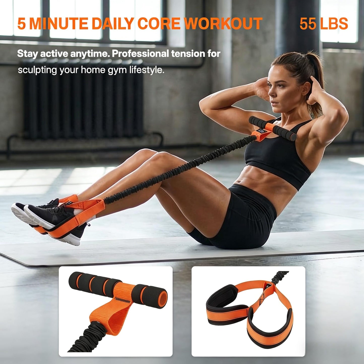 Multifunction Pedal Resistance Band with Handle, Elastic Sit-Up Assist Band for Full Body Workout, Portable Core Arm & Leg Training Equipment for Home Gym, Pilates & Stretching