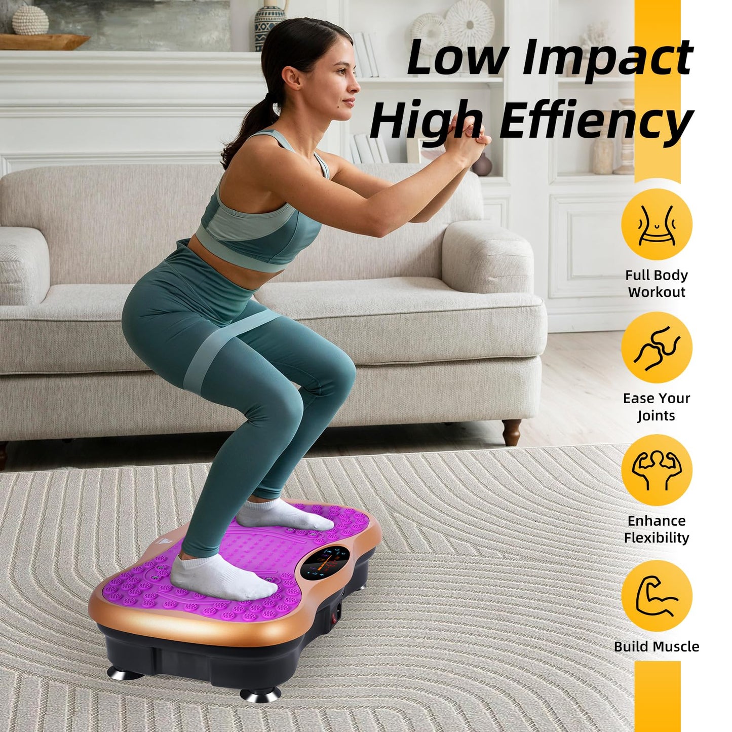Himaly Vibration Plate Machine, Vibration Fitness Trainer with Bluetooth Speaker, 5 Program Modes, 2 Resistance Bands, Home Exercise Equipment for Fitness Body Toning Black and Purple