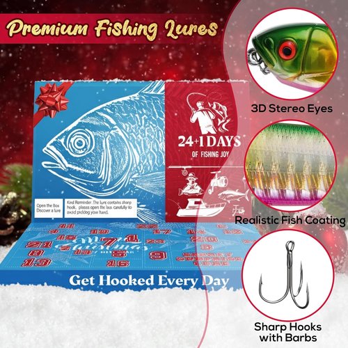 Fishing Advent Calendar 2025 - 24+1 Lures Set with Mystery Surprises | Perfect Gift for Men and Fishermen