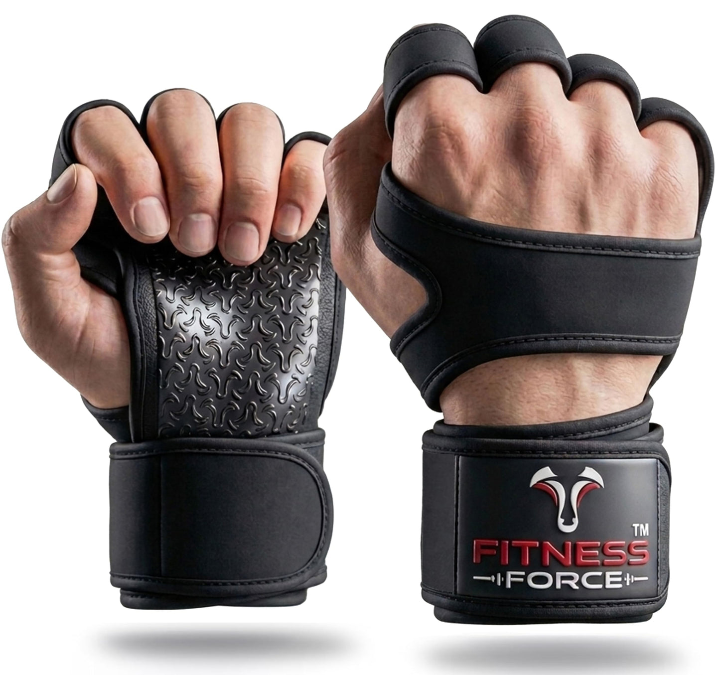 FITNESS FORCE Ventilated Weightlifting Gloves Workout Gloves for Men & Women with Built-in Wrist Wraps Fingerless Gym Gloves for Men Perfect for Exercise Fitness, Weight Lifting, Cross Training