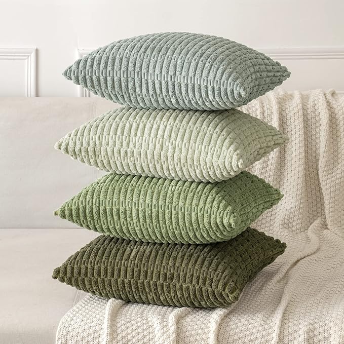 MIULEE Pack of 2 Spring Corduroy Decorative Throw Pillow Covers 18x18 Inch Soft Boho Striped Pillow Covers Modern Farmhouse Home Decor for Summer Sofa Living Room Couch Bed Olive Green