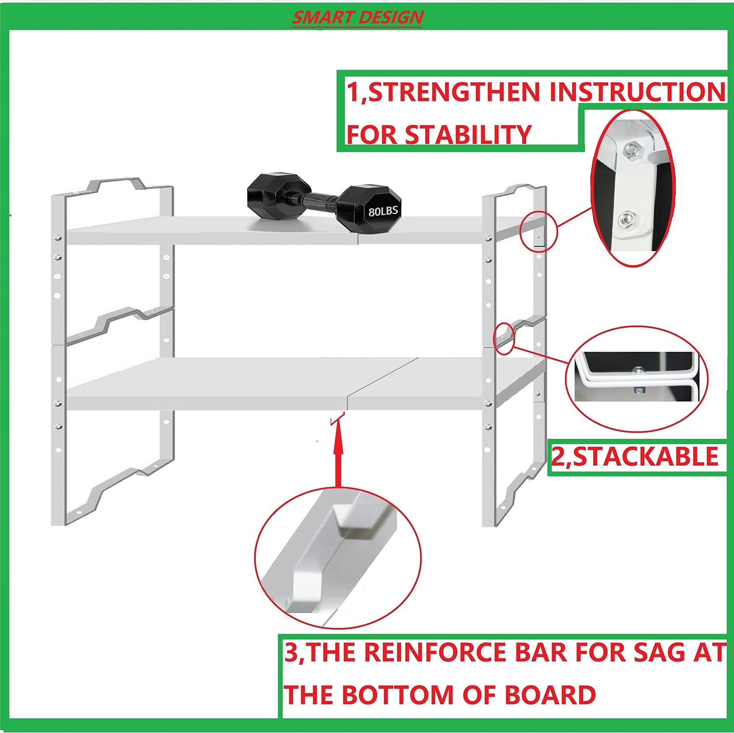 Jojocross Expandable Shelf for Cabinet Organizer Adjustable Stackable Spice Rack at Kitchen and Bathroom More, Counter Countertop Cupboard Organization Pantry Storage(LARGE/1PACK/WHITE)