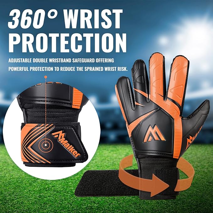 Malker Goalkeeper Gloves Soccer Goalie Gloves with Strong Grips Palms Anti-Slip Latex Breathable Football Gloves for Kids Youth Adult