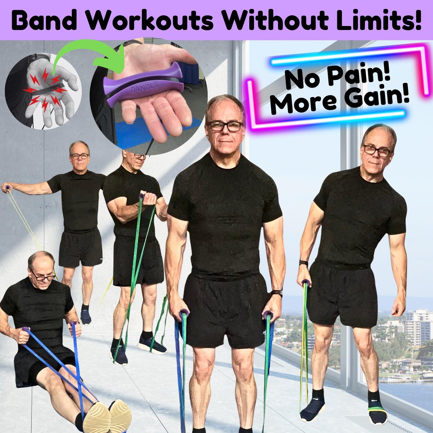 Bandles™ - True Ergonomic Resistance Band Handles | Unleash the Full Potential of Pain-Free, Full-Body Workouts | Durable & Comfortable for High-Intensity Training (2 Handles) (Steel Gray, Standard)