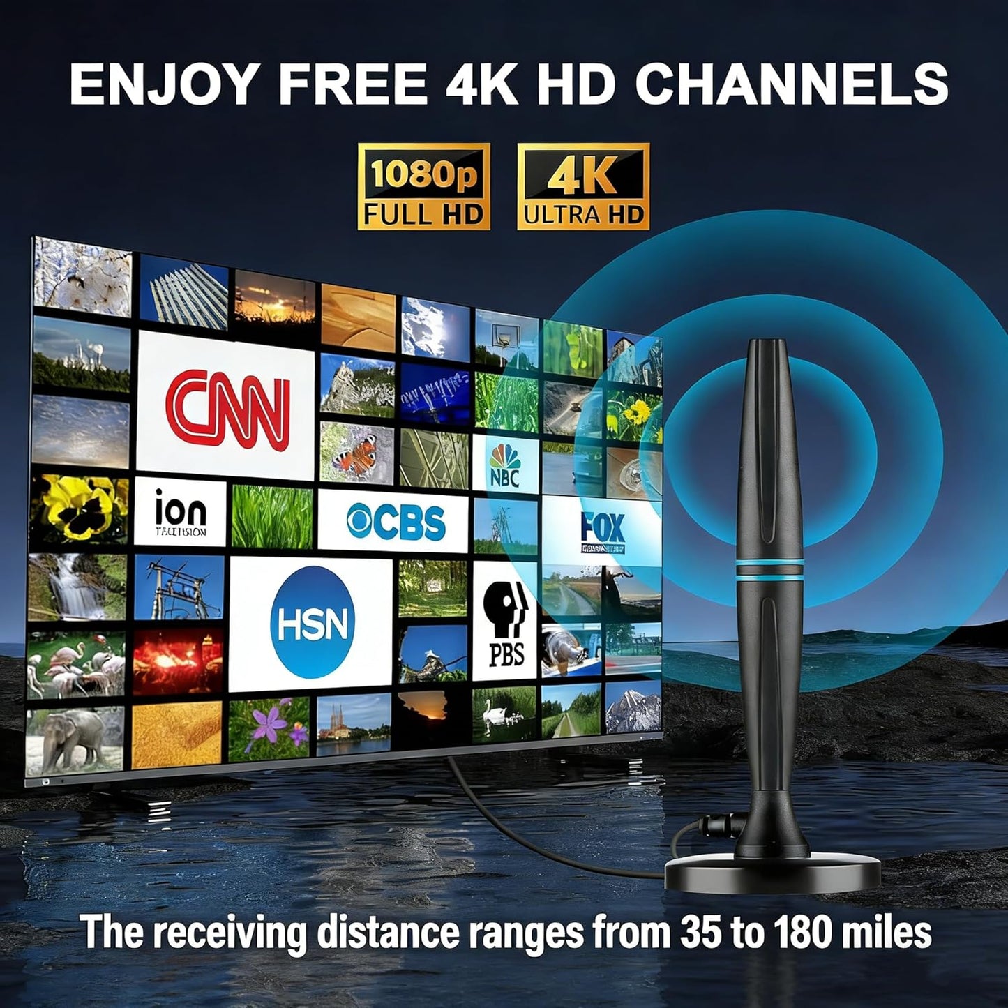 Lyrwihn 4K 1080p 18ft TV Antenna Indoor, Antenna for Smart TV, Support with Signal Booster for Local Channels, Long