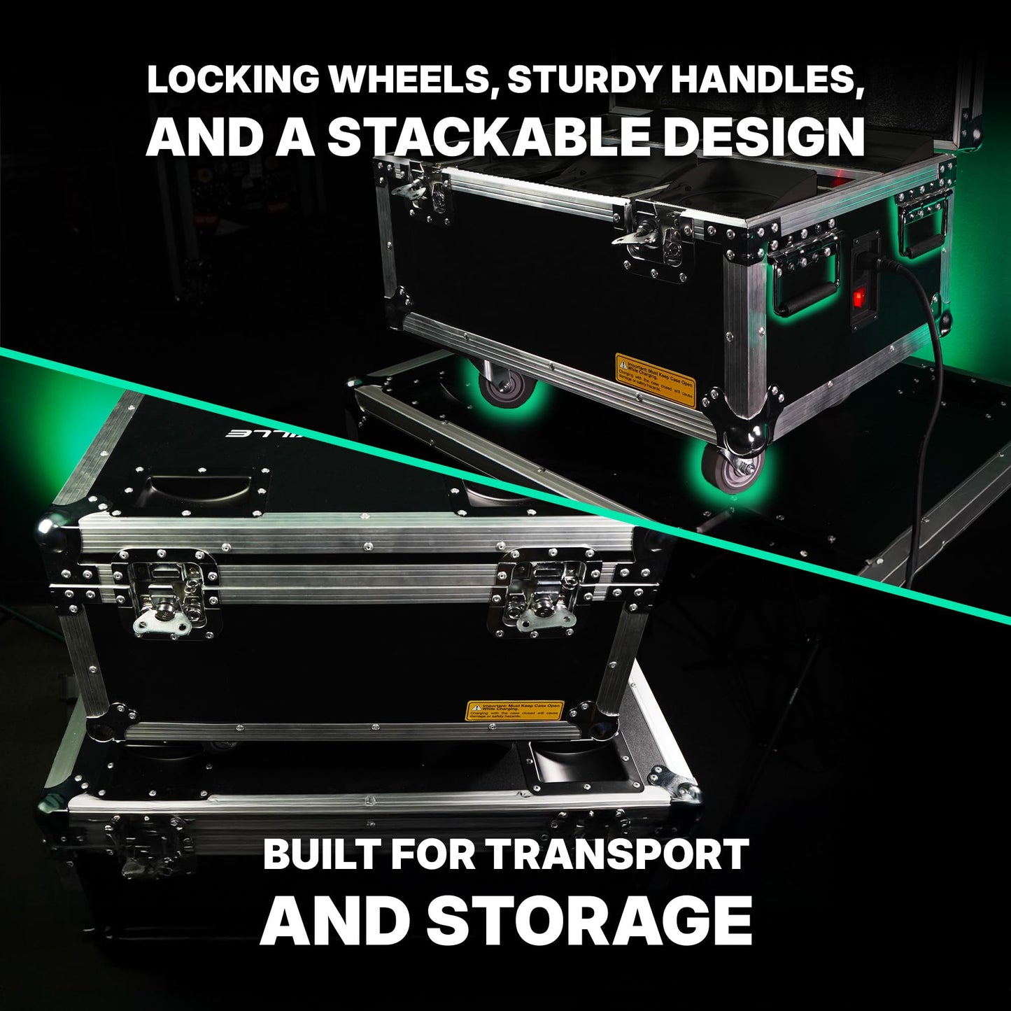Rockville Wet PAR WC Package Black 18W RGBWA+UV Par Wash Lights, Wireless Charging Case, IP65 Water-Resistant, App-Controlled, for DJ Events and Venues (6 Lights)