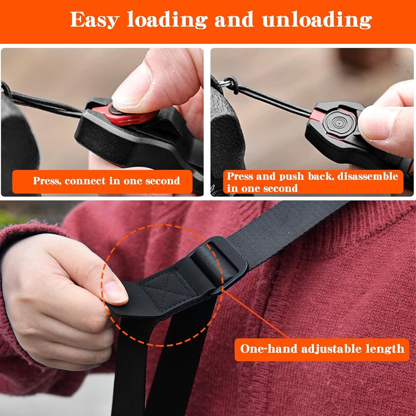 1.73 inch 198 lbs Quick Release Camera Strap - Compatible for Peak Design Buckle Wide Adjustable Length Load Capacity