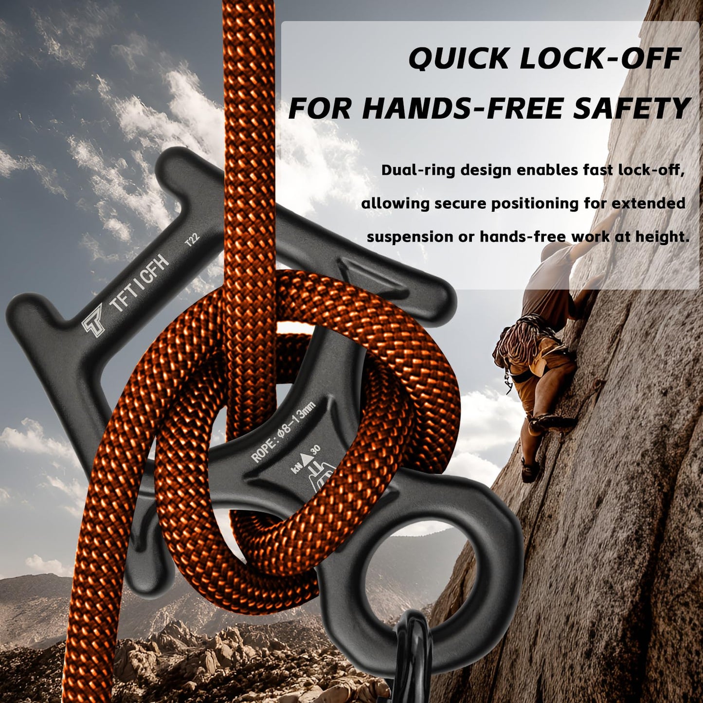 TFTICFH Figure 8 Descender, 30kN Climbing Descender, Heavy Duty 7075 Aluminum Belay & Rappel Equipment for Climbing, Mountaineering, Arborist, Caving, Aerial Yoga, Black