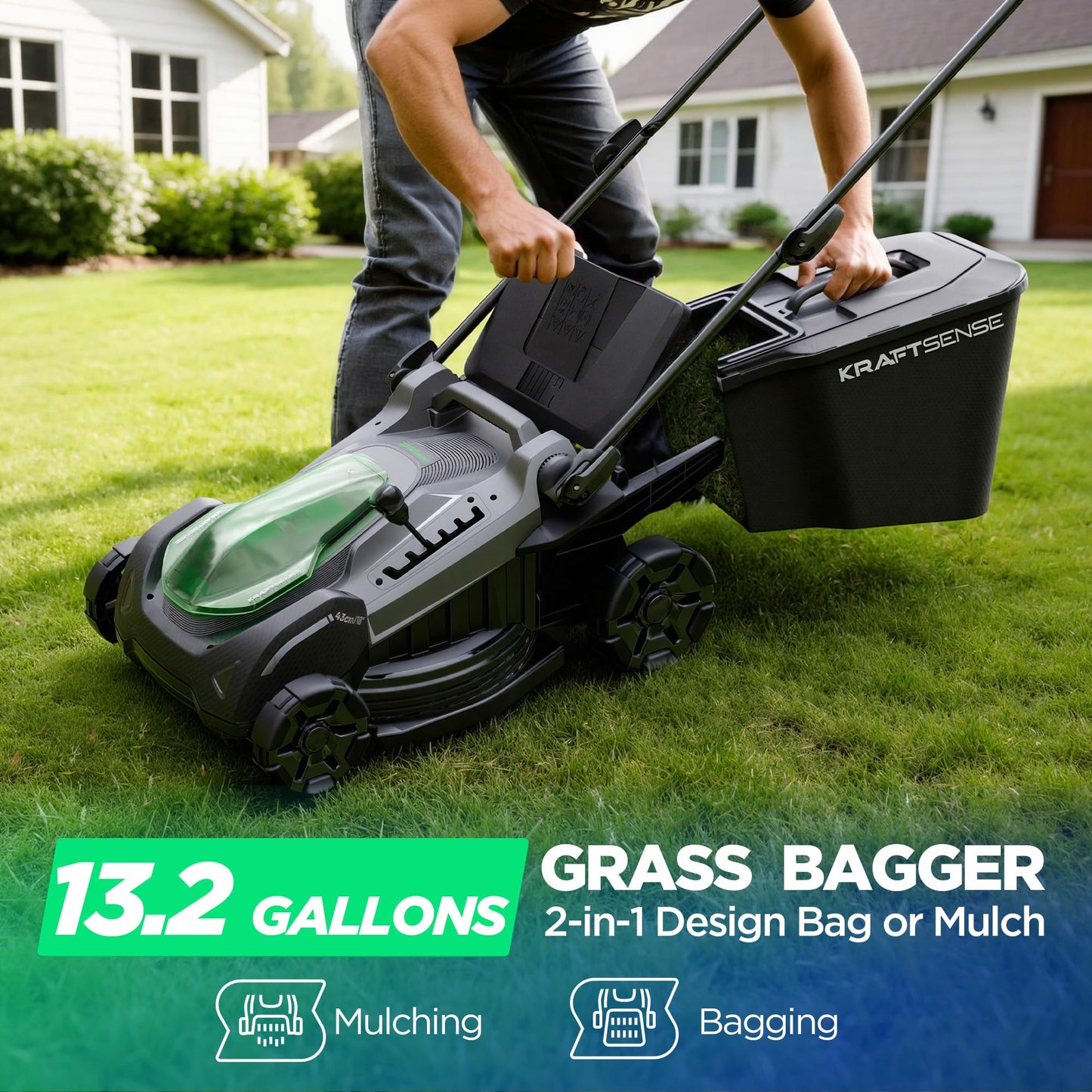 18" 40V Cordless Lawn Mower for Small to Medium Yards, Capable of Gas-Like Cuts with Brushless Motor, Used for Mulching/Bagging, 6 Heights for Seasonal Grass, Dual 5.0Ah Batteries Included