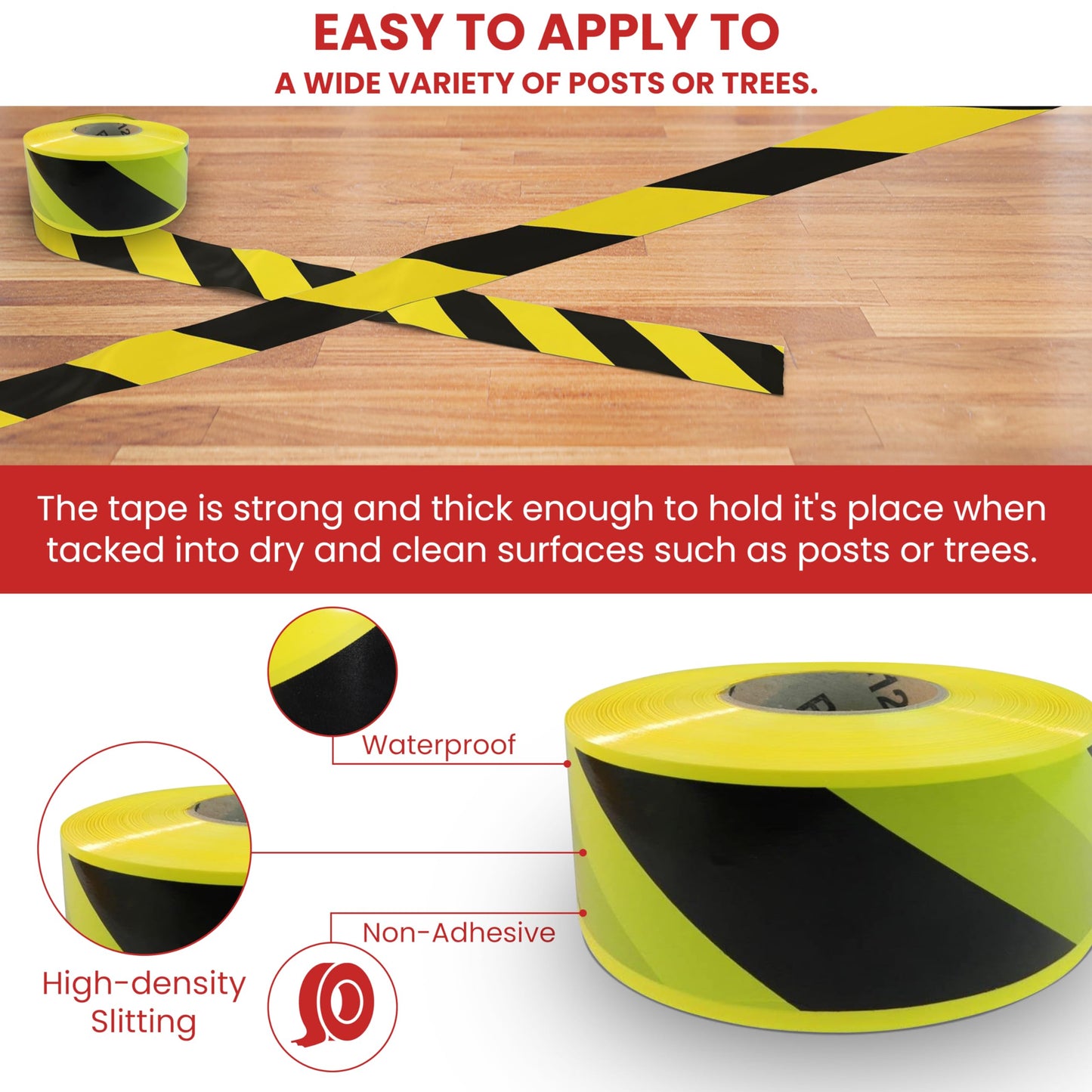 GGR Supplies BRC-80 Non-Adhesive Polyethylene Identification Barricade Film Tape Ideal for Hazardous Areas & Safety Identification. 3 Inch X 1000 Ft. (8 Rolls, Black/Yellow)