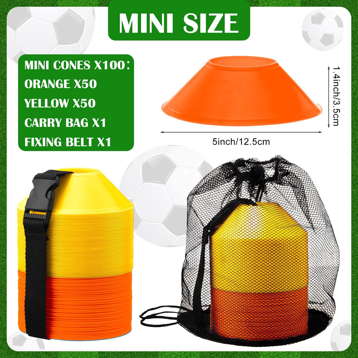 Hanaive 100 Pieces Mini Soccer Cones for Sport Drills 5 Inch Agility Disc Cones with Accessories for Kids Football Training(Orange, Yellow)