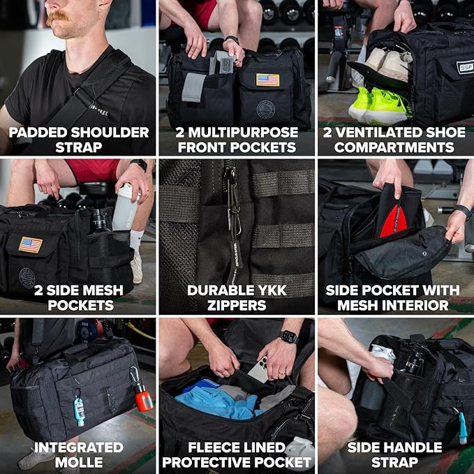 Serious Steel Fitness Heavy Duty 1000D Nylon Duffel Gym Bag (Mid BUD - Black)