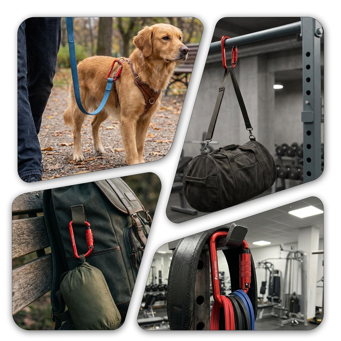 FresKaro 3inch Auto Locking Carabiner Clips, Solid D Shape Style, Heavy Duty Keychain Aluminum Carabiner - Holds a Maximum of 2698lbs, Lightweight 1.09oz, for Hammock, Hiking, Dog Leash, 3pack, Red