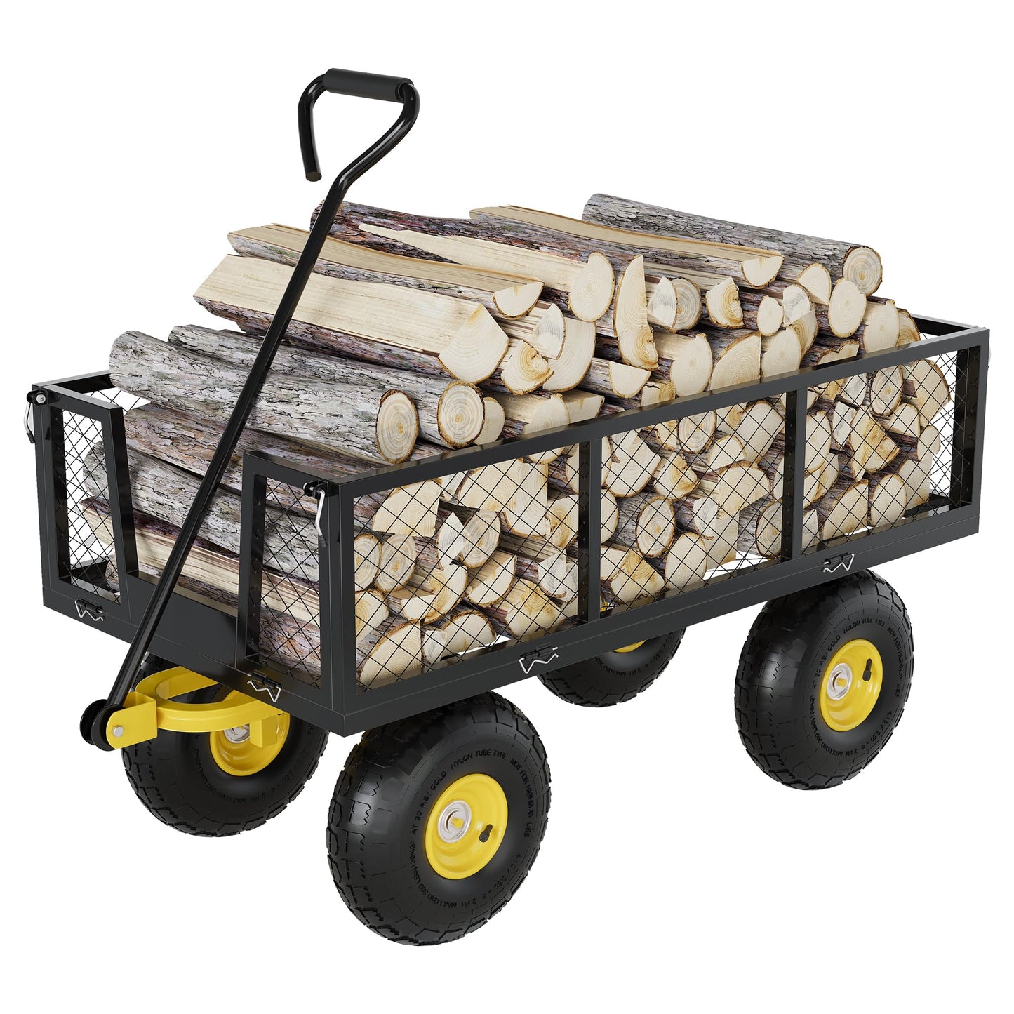 900 Lbs Garden Wagon, 2-in-1 Heavy-Duty Steel Garden Cart, with 10 Inch All-Terrain Tires and Removable Mesh Side Panels, 180° Rotating Handle, Metal Utility Yard Trailer, Outdoor Gardens Wagon Cart
