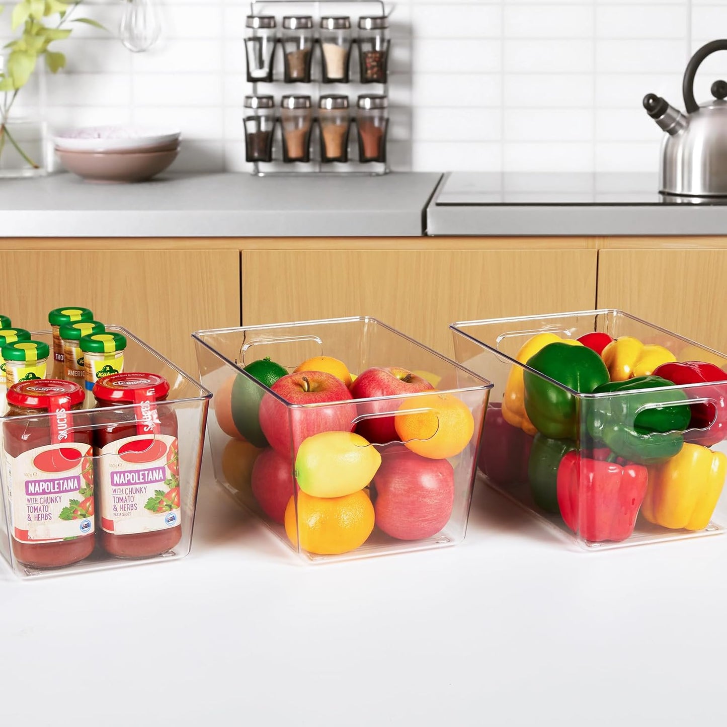 YIHONG Clear Pantry Organizer Bins - 6 Pack Plastic Containers with Handles for Kitchen & Bathroom Storage