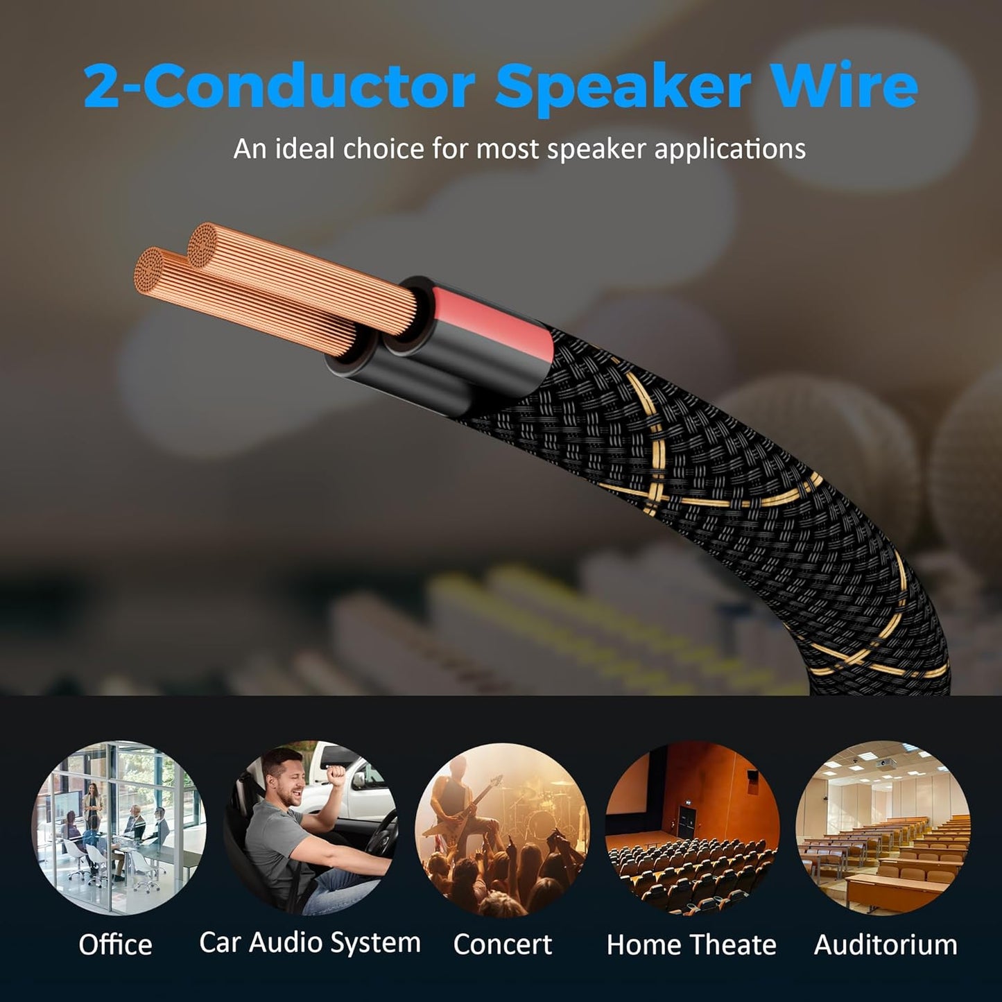 Mygatti 14/2 35 14AWG 2 Speaker Wire Feet, Gauge Speaker Cable, Direct Burial, Durable Nylon Braided, in Wall