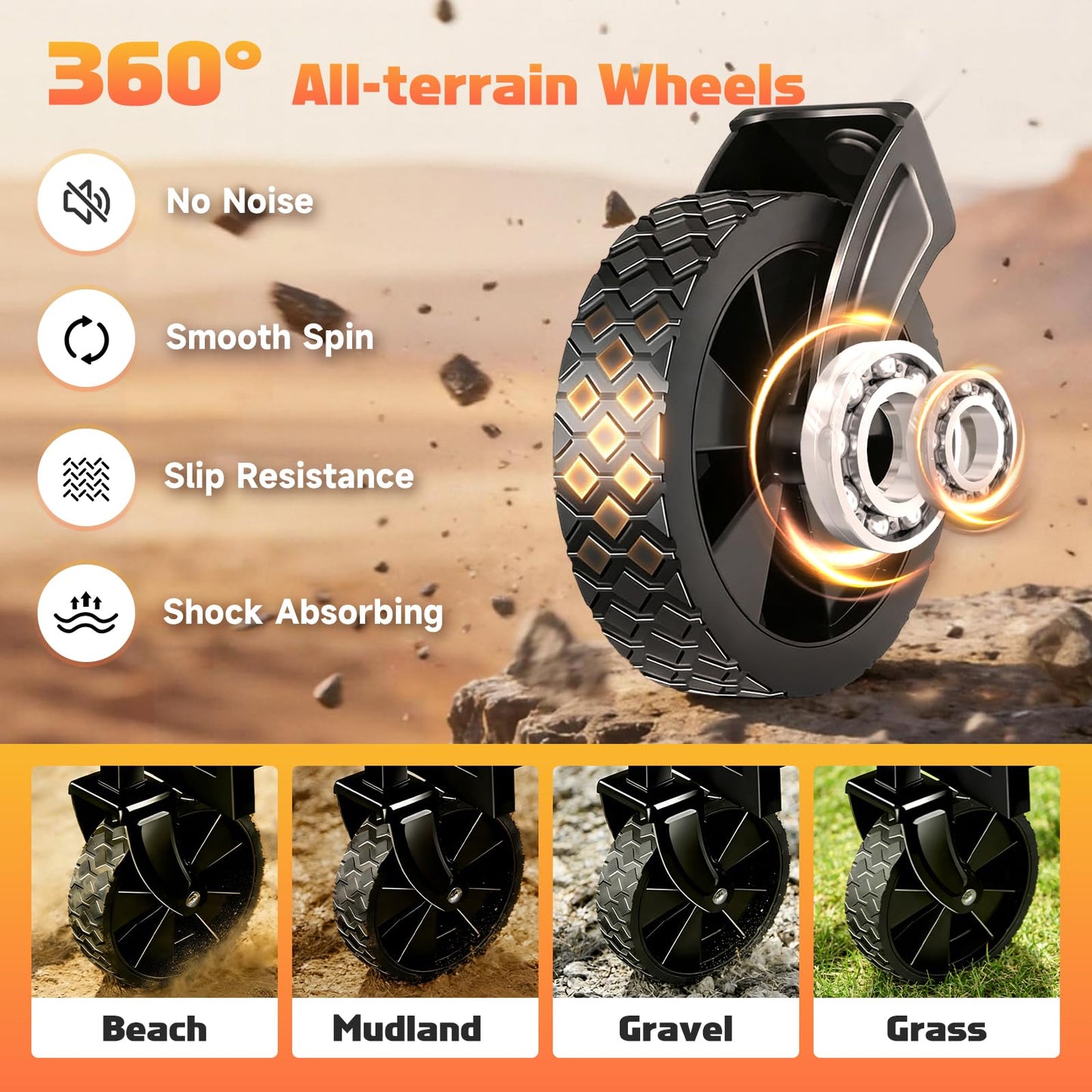 360lbs Foldable Wagon Cart Collapsible - Heavy Duty All-Terrain Portable Lightweight Folding Utility Carts with Wheels, Large Capacity Portable Grocery & Beach Trolley for Shopping, Camping and Sports